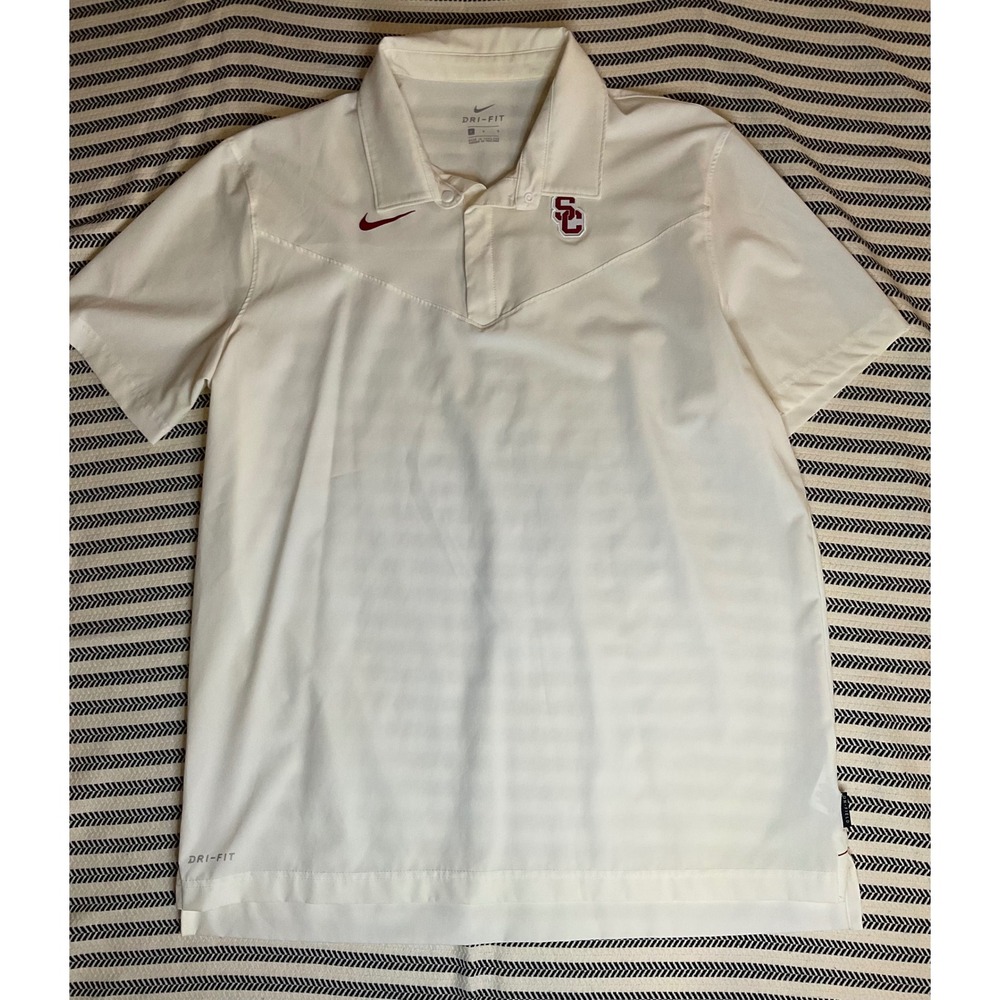Nike Dri Fit USC Trojans Short Sleeve Polo Shirt Mens Large White‎ Golf Casual